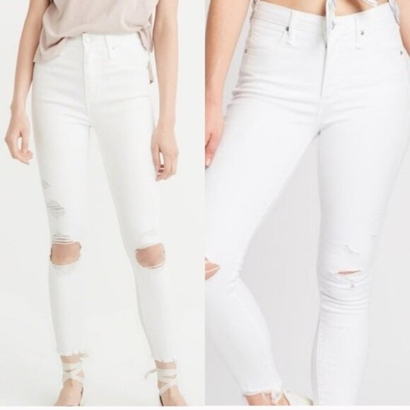 Abercrombie & Fitch Denim - Abercrombie & Fitch Simone High Rise Ankle White jeans - distressed 26
